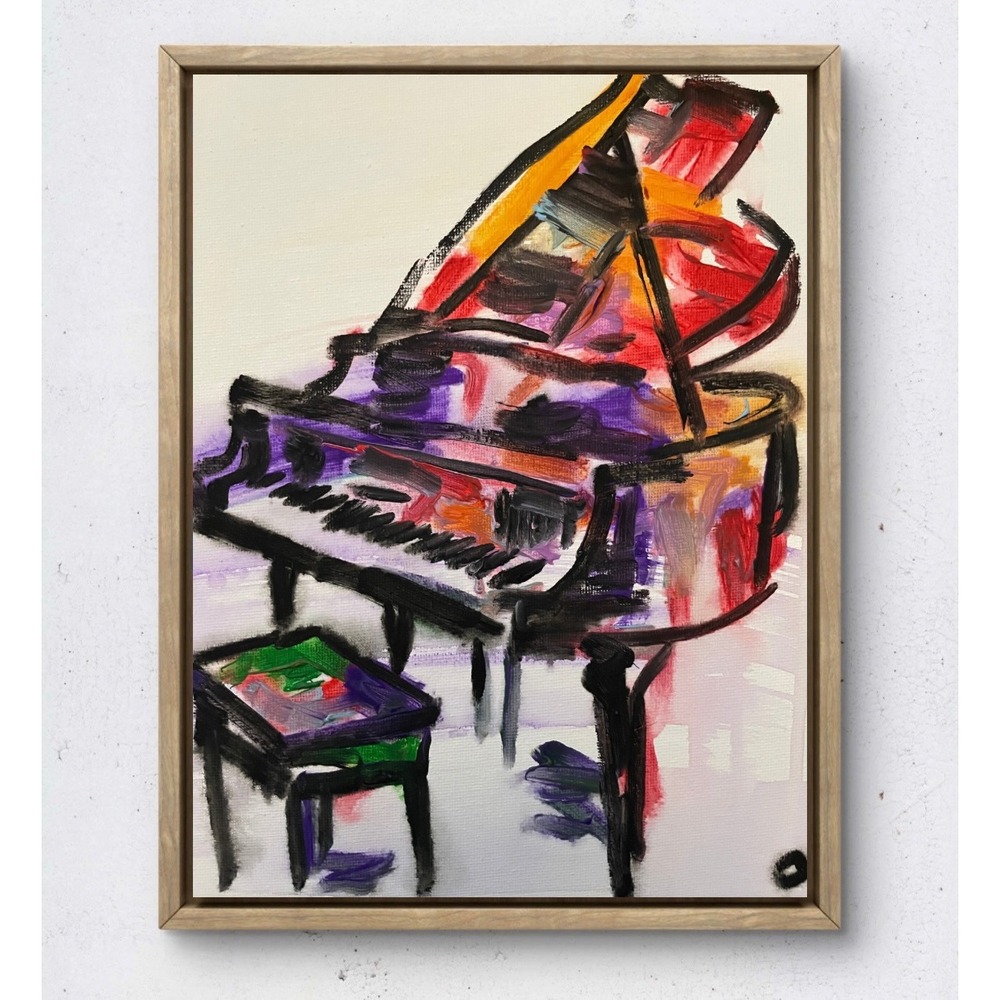 OMAN Melodic Vibrance Original Grand Piano Abstract Acrylic Painting 8x10 Canvas